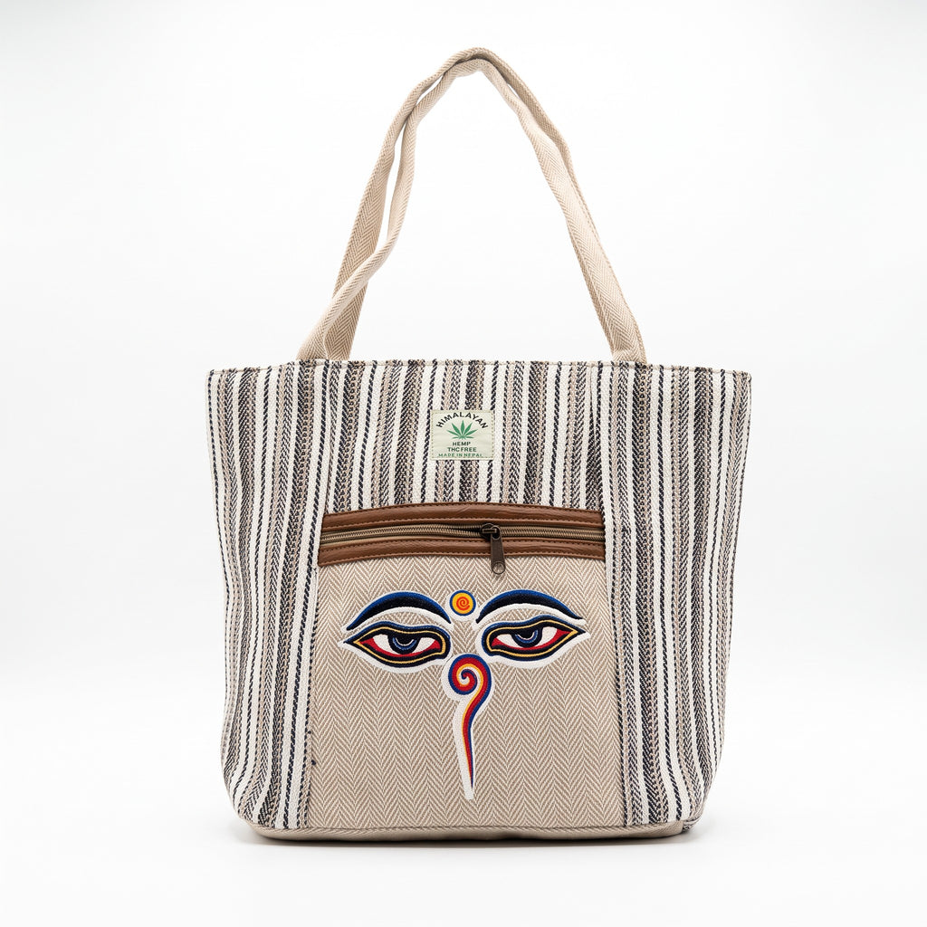 The Himal Buddha Eyes Stripe Tote, front