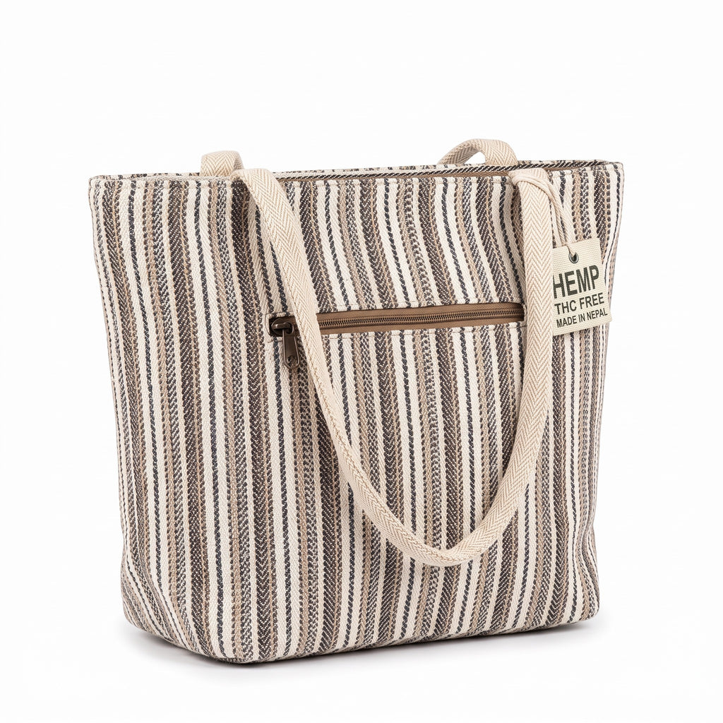 The Himal Buddha Eyes Stripe Tote, back with zip pocket