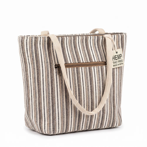 The Himal Buddha Eyes Stripe Tote, back with zip pocket